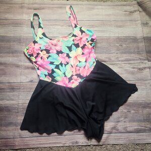 Basic Editions Vintage Pink Tropical Floral One-Piece Swimsuit